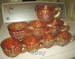 Antique Marigold Fenton Carnival Glass Orange Fruit Punch Bowl Set Imperial Cups