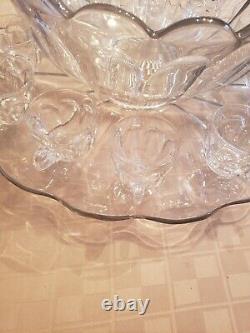 Antique Marked Heisey Colonial Puritan Clear 13 Punch Bowl cups and underplate