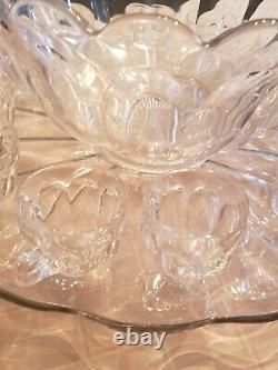 Antique Marked Heisey Colonial Puritan Clear 13 Punch Bowl cups and underplate