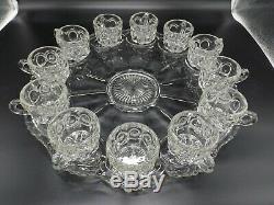 Antique Moon And Stars Punch Bowl With 12 Cups And Platter, By L. E. Smith