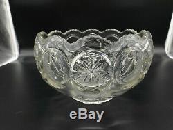 Antique Moon And Stars Punch Bowl With 12 Cups And Platter, By L. E. Smith