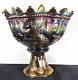 Antique Northwood Carnival Glass Black Amethyst Peacock & Fountain Punch Bowl