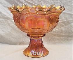 Antique Northwood Carnival Glass Marigold Peacock at the Fountain Punchbowl Set