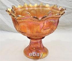 Antique Northwood Carnival Glass Marigold Peacock at the Fountain Punchbowl Set