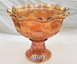 Antique Northwood Carnival Glass Marigold Peacock at the Fountain Punchbowl Set