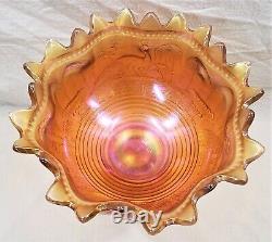 Antique Northwood Carnival Glass Marigold Peacock at the Fountain Punchbowl Set