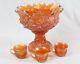 Antique Northwood Carnival Glass Punch Bowl & 3 Cups Acorn Burrs Marigold