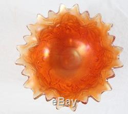 Antique Northwood Carnival Glass Punch Bowl & 3 Cups Acorn Burrs Marigold