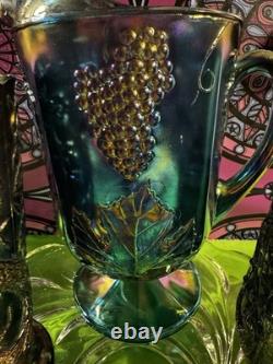 Antique Northwood Carnival GlassGrape and Cable Pitcher Blue Amethyst Iridescent