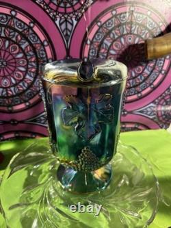 Antique Northwood Carnival GlassGrape and Cable Pitcher Blue Amethyst Iridescent