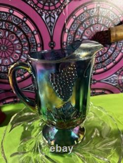 Antique Northwood Carnival GlassGrape and Cable Pitcher Blue Amethyst Iridescent
