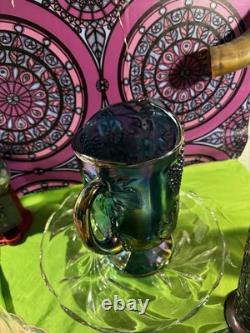 Antique Northwood Carnival GlassGrape and Cable Pitcher Blue Amethyst Iridescent