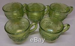 Antique Northwood GRAPE AND CABLE Ice Green Punch Bowl, Mid-Size, Stand, 5 Cups