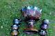 Antique Northwood Grape And Cable Carnival Glass Stippled 8 Pc Punch Set Blue