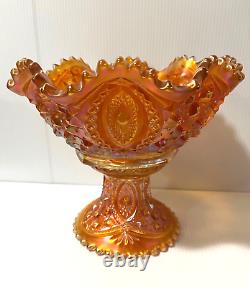 Antique Northwood Memphis Marigold Iridescent Punch Bowl on Pedestal 9.5 RARE
