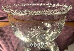 Antique PADEN CITY Punch Set Clear Glass Etched Vermillion Bowl Cups Underplate