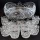 Antique Punch Bowl Set, EAPG McKee Glass, Quintec PresCut Line, 16 Cups + Bowl