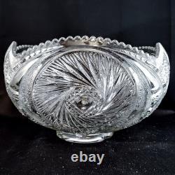 Antique Punch Bowl Set, EAPG McKee Glass, Quintec PresCut Line, 16 Cups + Bowl
