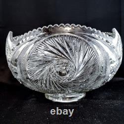 Antique Punch Bowl Set, EAPG McKee Glass, Quintec PresCut Line, 16 Cups + Bowl