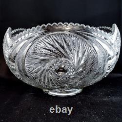 Antique Punch Bowl Set, EAPG McKee Glass, Quintec PresCut Line, 16 Cups + Bowl