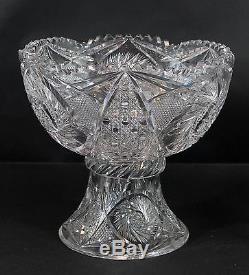 Antique Signed CLARK American Brilliant Cut Glass Punch Bowl & Pedestal Base, NR