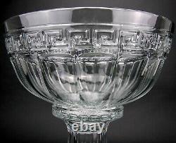 Antique Signed Heisey Glass Punch Bowl on Stand with 8 Cups GREEK KEY