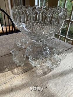 Antique Two Piece LARGE Heisey Punch Bowl & Stand 11 cups FREE SHIPPING