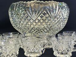 Antique U. S. Glass #15041 clear pressed glass punch set PINEAPPLE & FAN c. 1895