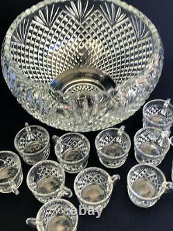 Antique U. S. Glass #15041 clear pressed glass punch set PINEAPPLE & FAN c. 1895