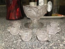 Antique US Glass EAPG Childrens Glass Punch Bowl Set with 6 Cups