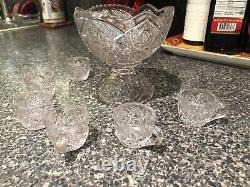 Antique US Glass EAPG Childrens Glass Punch Bowl Set with 6 Cups