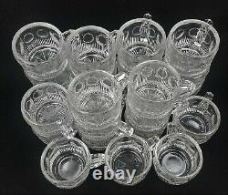 Antique US Glass Manhattan Clear Punch Bowl With 24 Matching Cups & Glass Ladle