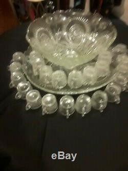 Antique Very Rare LE Smith Punch Bowl with2 Sets of 12 cups withunderplate Tray 22