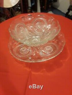 Antique Very Rare LE Smith Punch Bowl with2 Sets of 12 cups withunderplate Tray 22