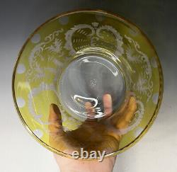 Antique Vintage 20th C. Bohemian Yellow Etched Glass Punch Wine Bowl 5 Five Cups