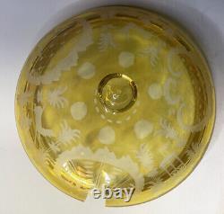 Antique Vintage 20th C. Bohemian Yellow Etched Glass Punch Wine Bowl 5 Five Cups