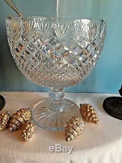 Antique Vintage Cut Glass Crystal Large Punch Bowl Centerpiece Dish With Ladle