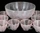 Antique Vintage Mid Century Modern Pink Glass Bowl Punch Set Splatter Art Set