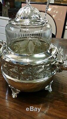 Antique W. M. F. Cut glass and Silverplate punch bowl with ladle