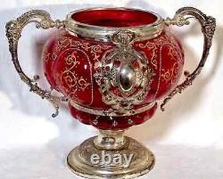 Antique WMF Cranberry Glass Punch Bowl