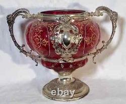 Antique WMF Cranberry Glass Punch Bowl