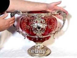 Antique WMF Cranberry Glass Punch Bowl
