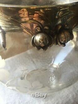 Antique WMF Large Art Nouveau Punch Bowl Silver Plated Cut Glass with Stand Lid