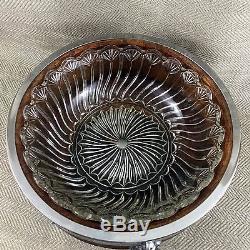 Antique Wooden Fruit Bowl Oak Lion Mask Handles Glass Dish Centerpiece Punch