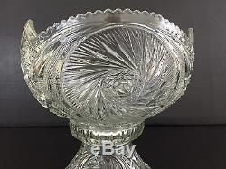 Antique clear pressed glass punch bowl & stand AZTEC by McKEE & Bro. 1903-1927