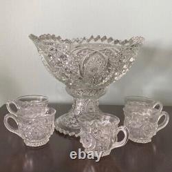 Antique punch bowl set EAPG Northwood memphis eye doll pattern