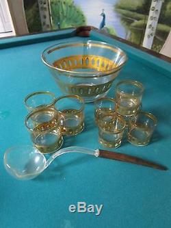 Arcoroc and Culver Mid Century punch bowl, 7 glasses/ladle, Antigua pattern