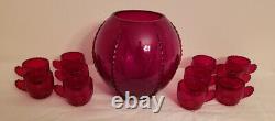 Art Deco 1930's ruby glass punch bowl set Martinsville