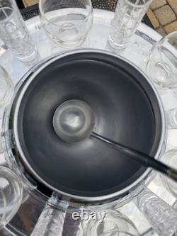 Art Deco Chrome Punch Bowl Set SATURN Lucite Handles 12 Glasses LEHMAN 1930s