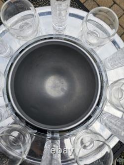 Art Deco Chrome Punch Bowl Set SATURN Lucite Handles 12 Glasses LEHMAN 1930s